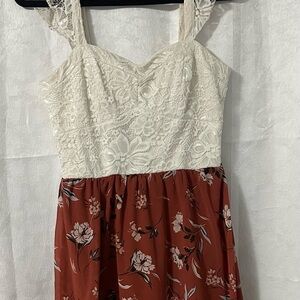 AUW White and Rust Floral Lace Dress